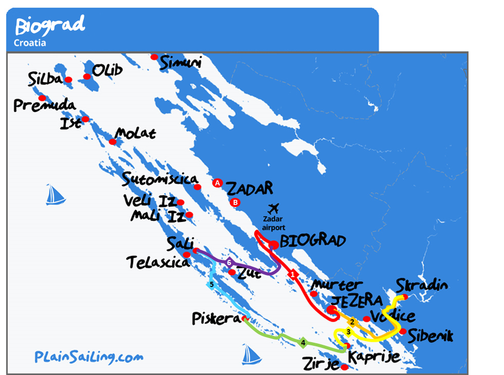 Biograd 6 day sailing itinerary